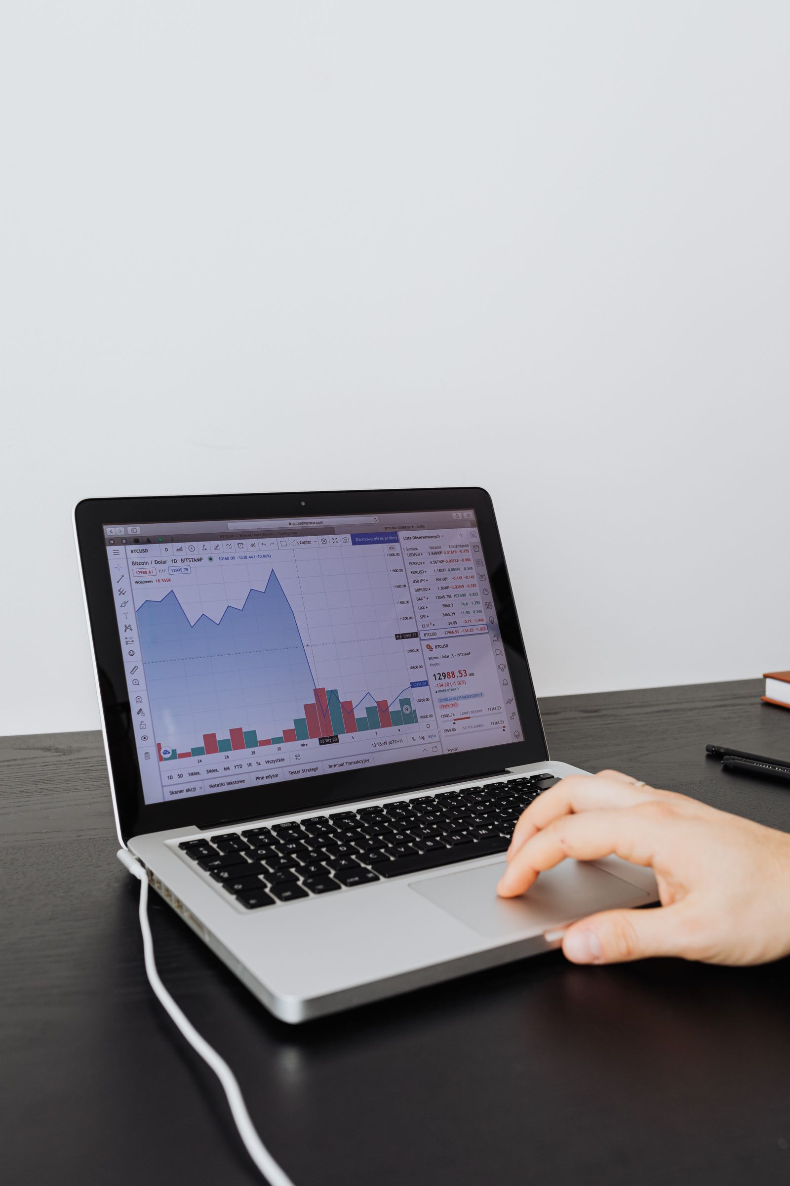 Persoon analyseert financiële data op een laptop — realtime winst-dashboard voor bol.com